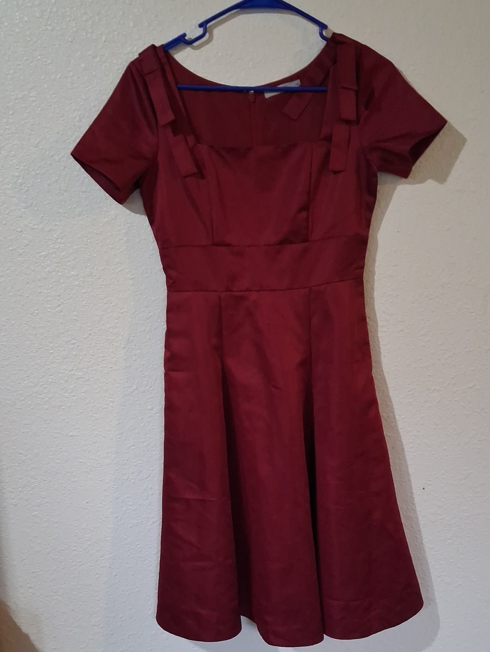 Square-Neck Burgundy Fit & Flare Mini Dress